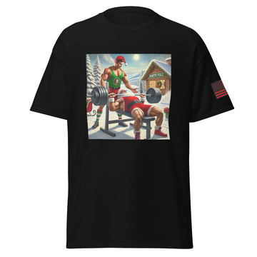 Santa and Strong Elf Bench Press T-Shirt