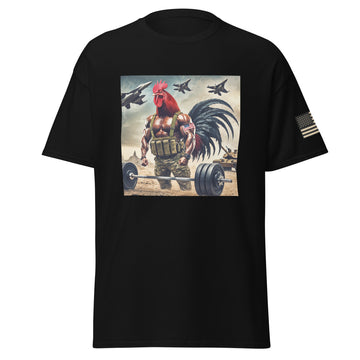 Rooster Pumping Iron On The Battlefield T-Shirt