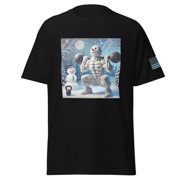Snowman Performing Squats Using Barbell Weights T-Shirt