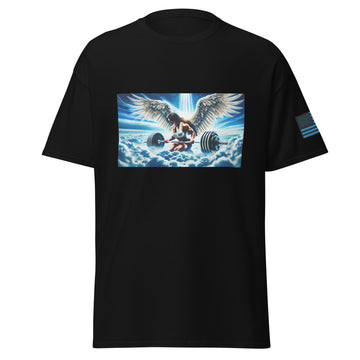 Hispanic Female Angel Preparing To Perform Ez Bar Curls T-Shirt